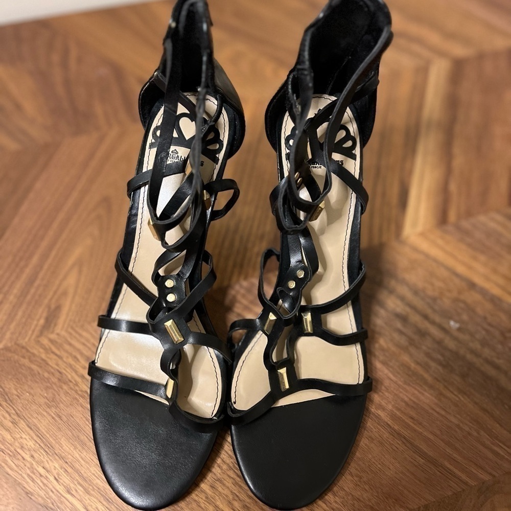 Fergalicious Hazy black gladiator zipper back 3.5 inch heel NWT